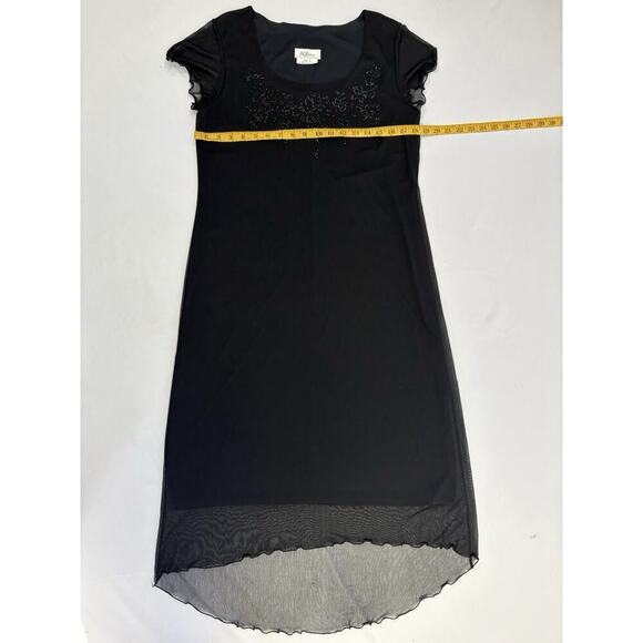 VTG Y2K AGB Womens 14 Black Sheer Asymmetrical Hem Midi Dress USA Whimsigoth - Picture 8 of 9